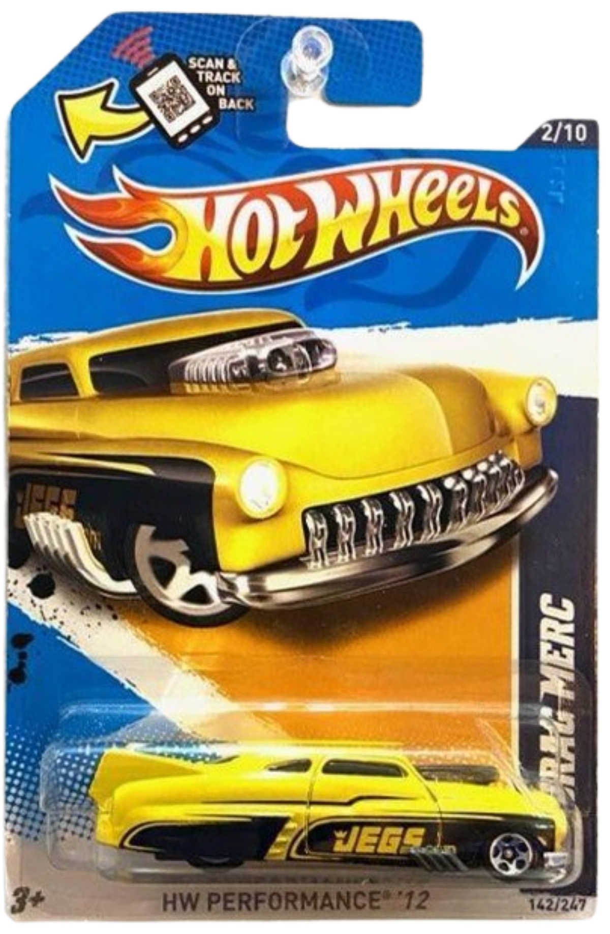 Hot Wheels 2012 - Collector # 142/247 - HW Performance 2/10 - '49 Drag Merc - Yellow / Jegs - USA Card