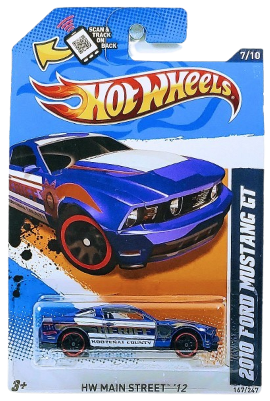 Hot Wheels 2012 - Collector # 167/247 - HW Main Street 7/10 - 2010 Ford Mustang GT - Blue / Sheriff - USA Card