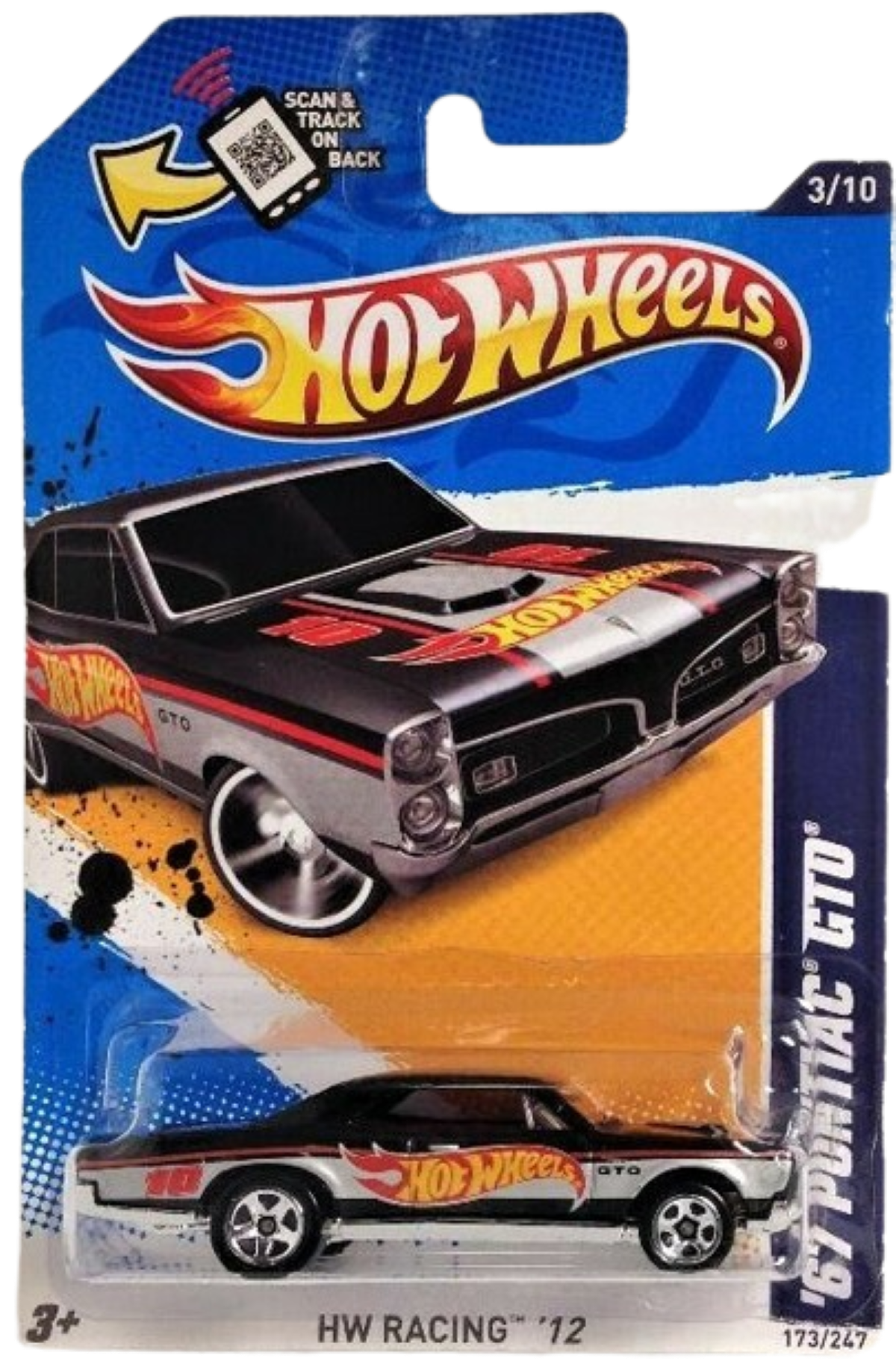 Hot Wheels 2012 - Collector # 173/247 - HW Racing 3/10 - '67 Pontiac GTO - Black / #10 - Windshield Banner - Walmart Exclusive - USA Card