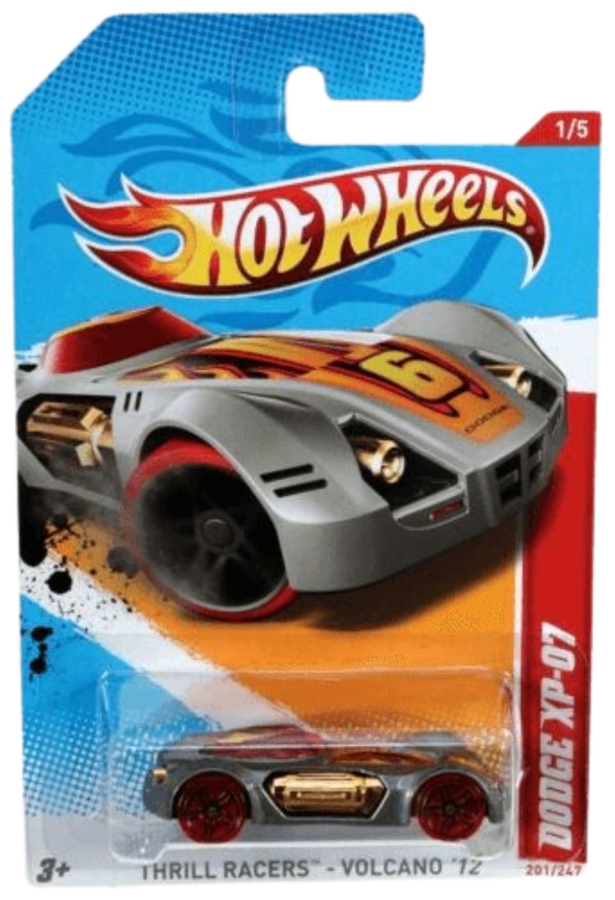 Hot Wheels 2012 - Collector # 201/247 - Thrill Racers / Volcano 1/5 - Dodge XP-07 - Satin Gray - Transparent Red Tires - USA Card