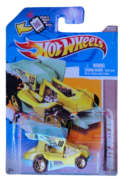 Hot Wheels 2012 - Collector # 232/247 - HW Code Cars 7/22 - Dirty Outlaw - Yellow / #18 - Gold 5 Spokes - USA Scan & Track Card