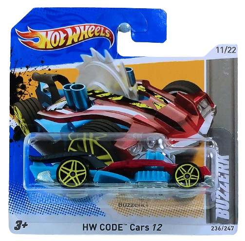 Hot Wheels 2012 - Collector # 236/247 - HW Code Cars 11/22 - Buzzerk - Red, Blue & Black - Yellow PR5 Wheels - SC