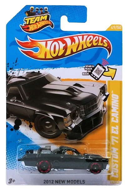 Hot Wheels 2012 - Collector # 049/247 - New Models 49/50 - Custom '71 El Camino - Black - Chrome Red & Black MC5 Wheels - USA '12 Card