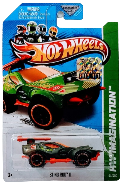 Hot Wheels 2013 - Collector # 051/250 - HW Imagination / HW Street Pest / Treasure Hunts - Sting Rod - Matte Olive Drab / Circle Flame Logo above Rear Wheel - FSC