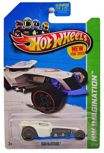 Hot Wheels 2013 - Collector # 055/250 - HW Imagination / HW Street Pest / New Models - Bad Ratitude - White - Black PR5 Wheels - USA Card