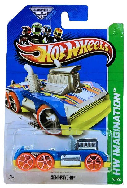 Hot Wheels 2013 - Collector # 058/250 - HW Imagination / Future Fleet - Semi-Psycho - Blue Body / Yellow Base / Orange Tires - USA Card