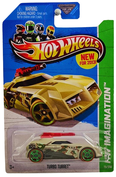 Hot Wheels 2013 - Collector # 075/250 - HW Imagination / Surf Patrol / New Models - Turbo Turret - Matte Tan Camo - USA Card