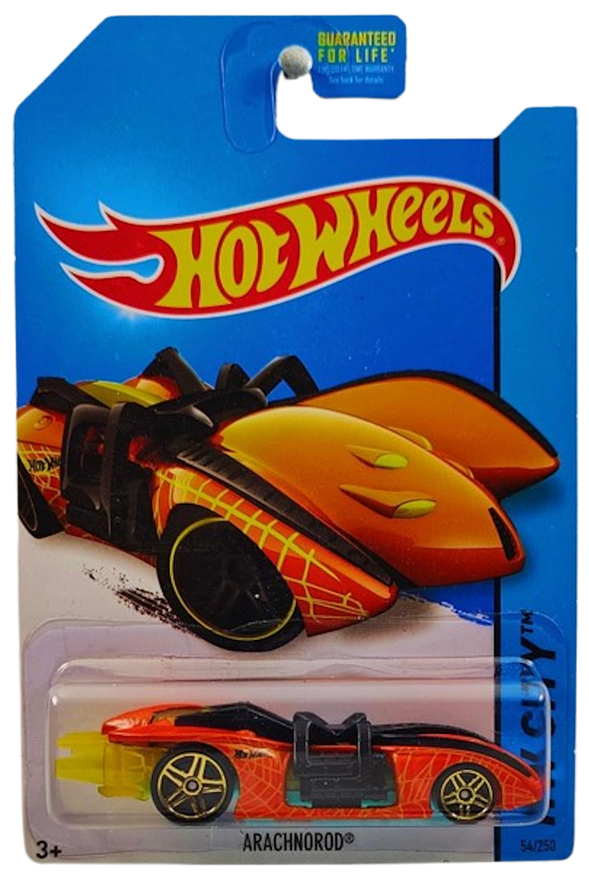 Hot Wheels 2014 - Collector # 054/250 - HW City / Street Beasts - Arachnorod - Orange with Yellow Web - Gold PR5 Wheels - Black Spider - USA Card