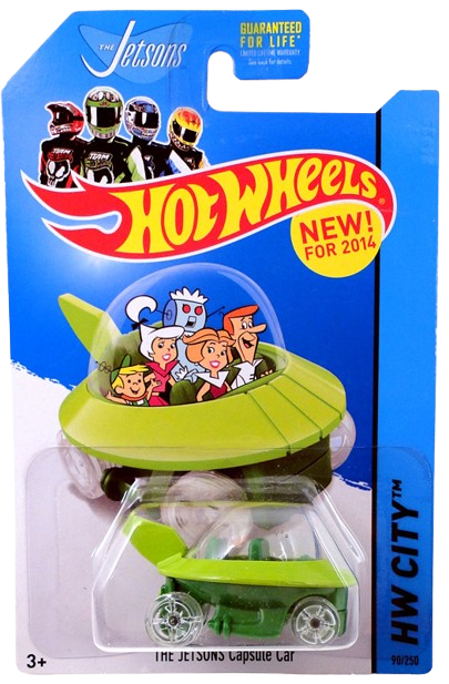 Hot Wheels 2014 - Collector # 090/250 - HW City / Tooned II / New Models - The Jetsons Capsule Car - Green - Clear Wheels - USA Card