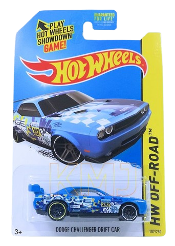 Hot Wheels 2014 - Collector # 107/250 - HW Off-Road / Road Rally - Dodge Challenger Drift Car - Blue - KMart Exclusive - USA 2015 Card