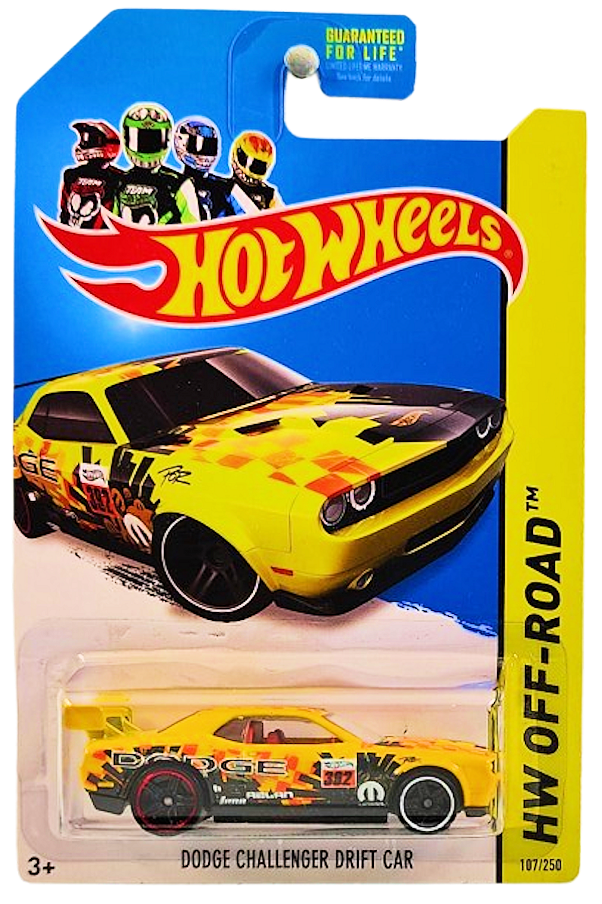 Hot Wheels 2014 - Collector # 107/250 - HW Off-Road / Road Rally - Dodge Challenger Drift Car - Yellow - USA Card