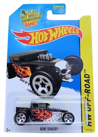 Hot Wheels 2014 - Collector # 117/250 - HW Off-Road / Hot Wheels Test Facility - Bone Shaker (Closed Roof) - Black / Flames - USA Card