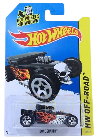 Hot Wheels 2014 - Collector # 117/250 - HW Off-Road / Hot Wheels Test Facility - Bone Shaker (Closed Roof) - Black / Flames - International Card