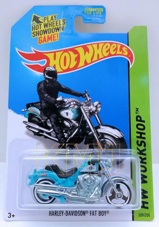 Hot Wheels 2014 - Collector # 209/250 - HW Workshop / HW Garage - Harley-Davidson Fat Boy - Sky Blue - USA