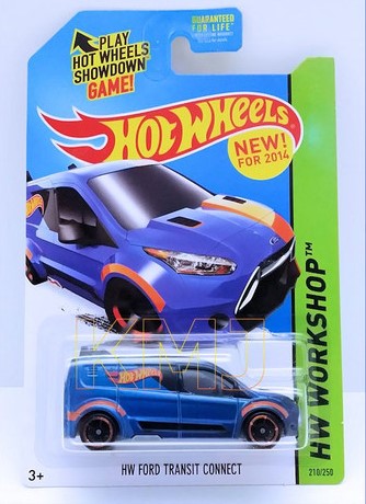 Hot Wheels 2014 - Collector # 210/250 - HW Workshop / HW Garage / New Models - HW Ford Transit Connect - Blue Metalflake / Hot Wheels Logo - USA Card