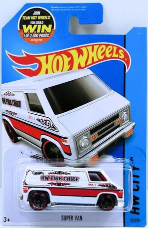 Hot Wheels 2015 - Collector # 055/250 - HW City / HW Rescue - Super Van - White / HW Fire Chief -  USA Card