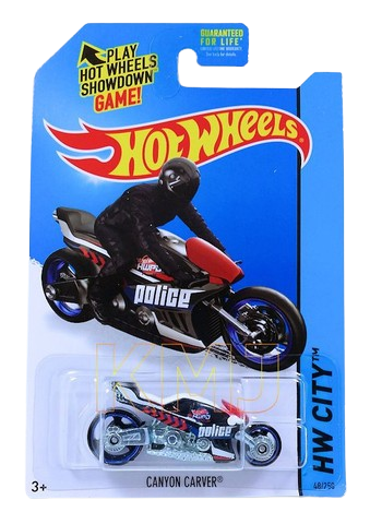 Hot Wheels 2015 - Collector # 048/250 - HW City / HW Rescue - Canyon Carver - Black & White / Police - USA 'Showdown' Card