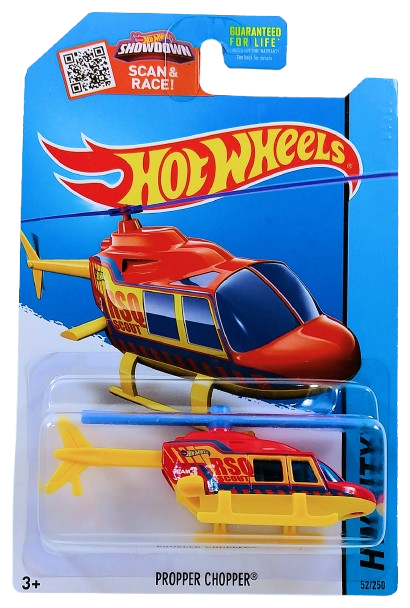 Hot Wheels 2015 - Collector # 052/250 - HW City / HW Rescue - Propper Chopper - Red / RSQ - USA 'Showdown' Card