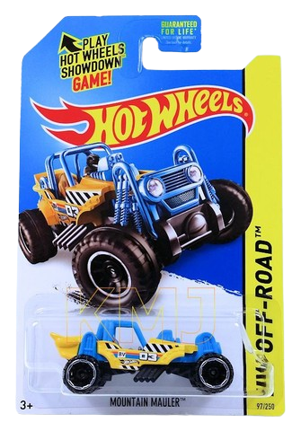 Hot Wheels 2015 - Collector # 097/250 - HW Off-Road / Hot Wheels Test Facility - Moutain Mauler - Yellow / Blue - 'Showdown' Card