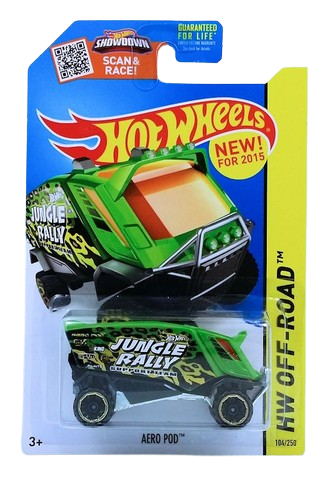 Hot Wheels 2015 - Collector # 104/250 - HW Off-Road / Jungle Rally / New Models - Aero Pod - Green - USA 'Showdown' Card