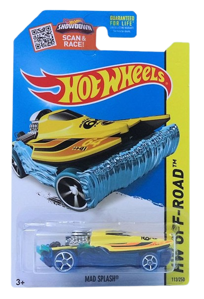 Hot Wheels 2015 - Collector # 113/250 - HW Off-Road / Stunt Circuit / Treasure Hunts - Mad Splash - Yellow / Blue - USA 'Showdown' Card