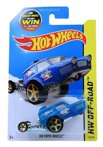 Hot Wheels 2015 - Collector # 115/250 - HW Off-Road / Stunt Circuit - HW Poppa Wheelie - Blue - USA 'WIN' Card