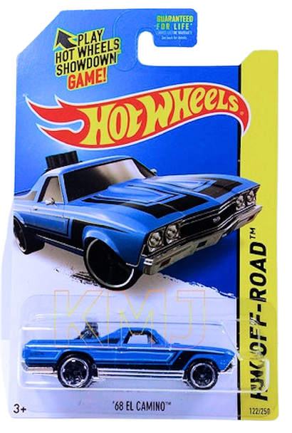 Hot Wheels 2015 - Collector # 122/250 - HW Off-Road / HW Hot Trucks - '68 El Camino - Blue / Black Engine in Bed - USA 'Showdown' Card