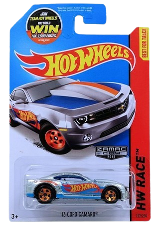 Hot Wheels 2015 - Collector # 127/250 - HW Race / HW Race Team / ZAMAC 004 - '13 COPO Camaro - ZAMAC - Walmart Exclusive - USA 'WIN' Card