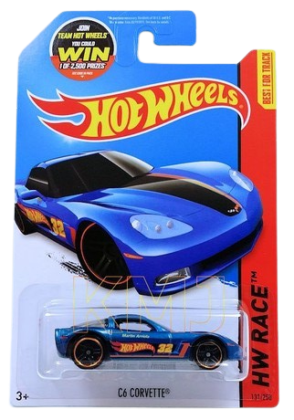 Hot Wheels 2015 - Collector # 131/250 - HW Race / HW Race Team - C6 Corvette - Blue  Metalflake - USA 'WIN' Card