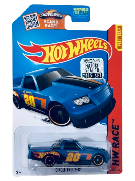 Hot Wheels 2015 - Collector # 132/250 - HW Race / HW Race Team - Circle Trucker - Blue  Metalflake - USA 'Showdown' Card with Factory Set Sticker