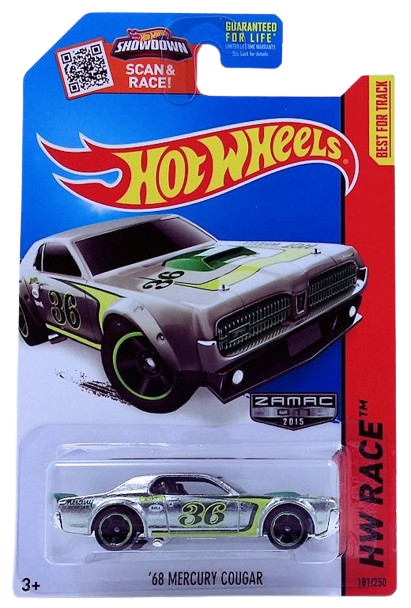 Hot Wheels 2015 - Collector #181/250 - HW Race / Track Aces / ZAMAC 011 - '68 Mercury Cougar - ZAMAC - Walmart Exclusive - USA Card