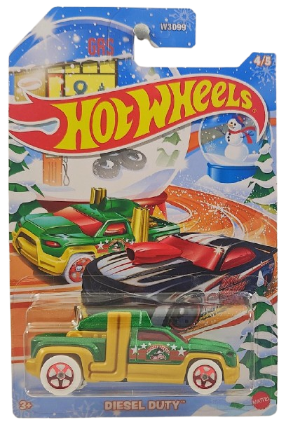 Hot Wheels 2024 - Theme / Winter / Holiday Hot Rods # 4/5 - Diesel Duty - Green Metalflake - Walmart Exclusive