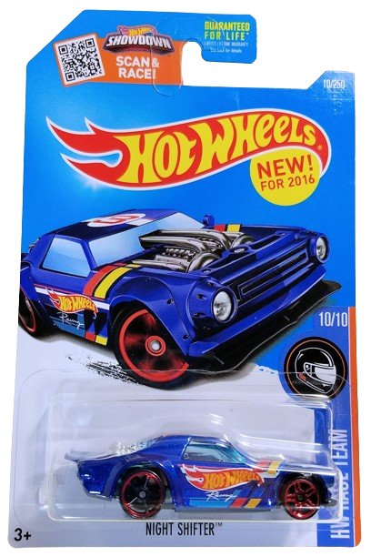 Hot Wheels 2016 - Collector # 010/250 - HW Race Team 10/10 - New Models - Night Shifter - Blue / Hot Wheels Racing Graphics - USA Card