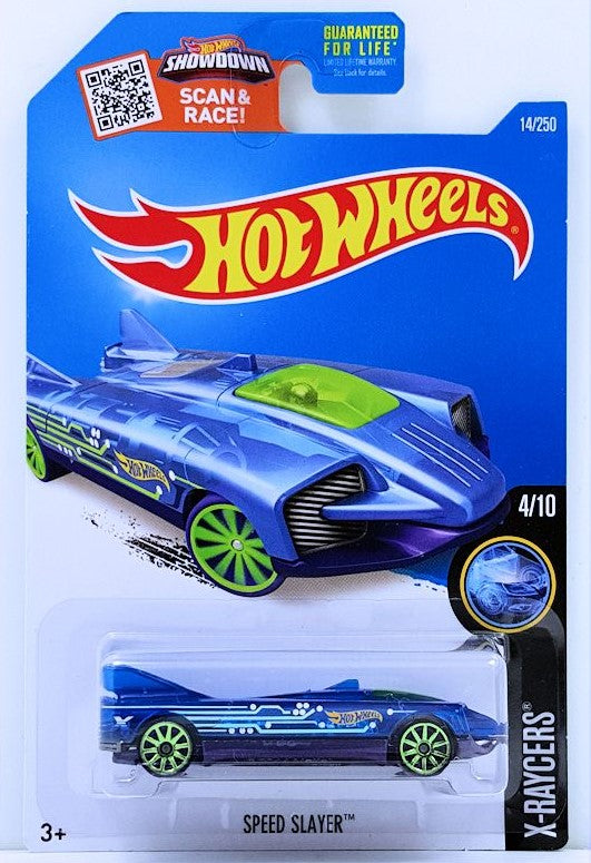 Hot Wheels 2016 - Collector # 014/250 - X-Raycers 4/10 - Speed Slayer - Transparent Blue / Circut Graphics - USA 'Showdown' Card