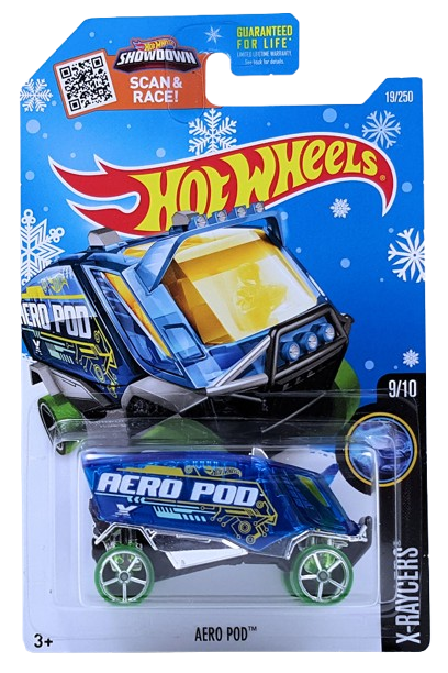 Hot Wheels 2016 - Collector # 019/250 - X-Raycers 9/10 - Aero Pod - Transparent Blue - USA 'Snowflake' Card a Target Exclusive