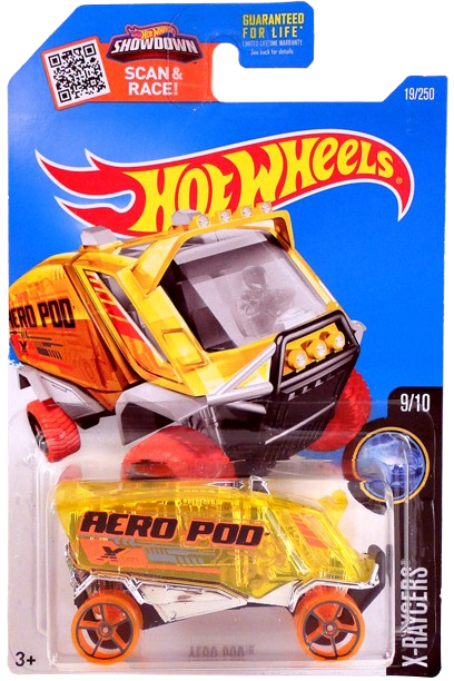 Hot Wheels 2016 - Collector # 019/250 - X-Raycers 9/10 - Aero Pod - Transparent Yellow - USA 'Showdown' Card