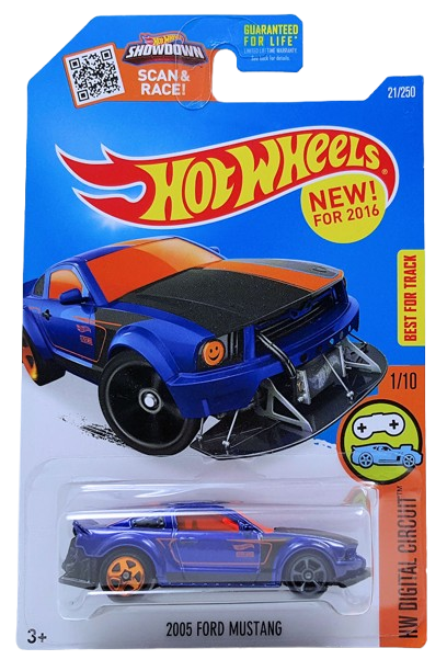 Hot Wheels 2016 - Collector # 021/250 - HW Digital Circuit 1/10 - New Models - 2005 Ford Mustang -  Metallic Blue - USA 'Showdown' Card