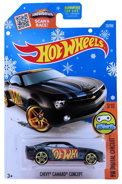 Hot Wheels 2016 - Collector # 023/250 - HW Digital Circuit 3/10 - Chevy Camaro Concept - Matte Black - USA 'Snowflake' Card only at Target