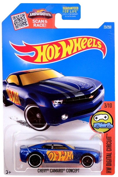 Hot Wheels 2016 - Collector # 023/250 - HW Digital Circuit 3/10 - Chevy Camaro Concept - Metalflake Blue - USA 'Showdown' Card