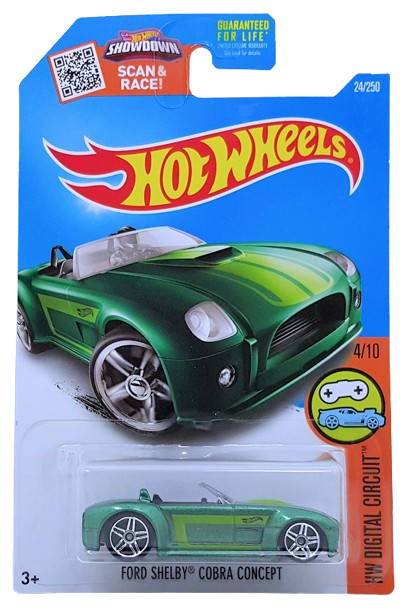 Hot Wheels 2016 - Collector # 024/250 - HW Digital Circuit 4/10 - Ford Shelby Cobra Concept - Metalflake Green - USA 'Showdown' Card