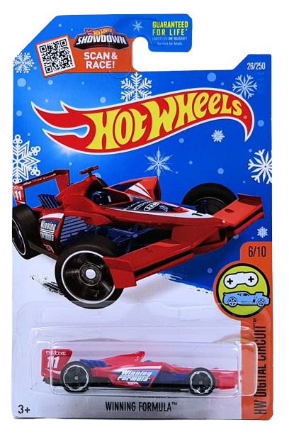 Hot Wheels 2016 - Collector # 026/250 - HW Digital Circuit 6/10 - Winning Formula - Red / #11 - USA 'Snowflake' Card at Target Only