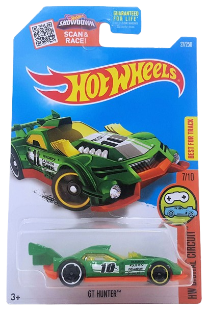 Hot Wheels 2016 - Collector # 027/250 - HW Digital Circuit 7/10 - GT Hunter -  Green / #10 - USA 'Showdown' Card