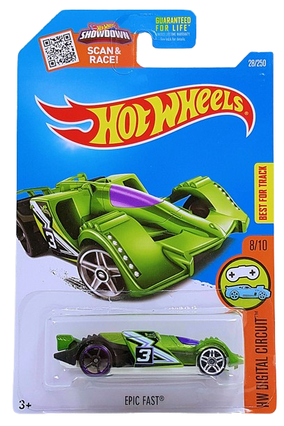 Hot Wheels 2016 - Collector # 028/250 - HW Digital Circuit 8/10 - Epic Fast - Green / #3 - USA 'Showdown' Card