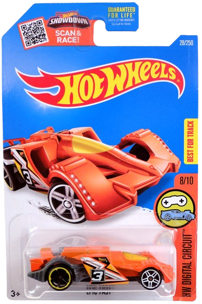 Hot Wheels 2016 - Collector # 028/250 - HW Digital Circuit 8/10 - Epic Fast -  Orange / #3 - USA 'Showdown' Card