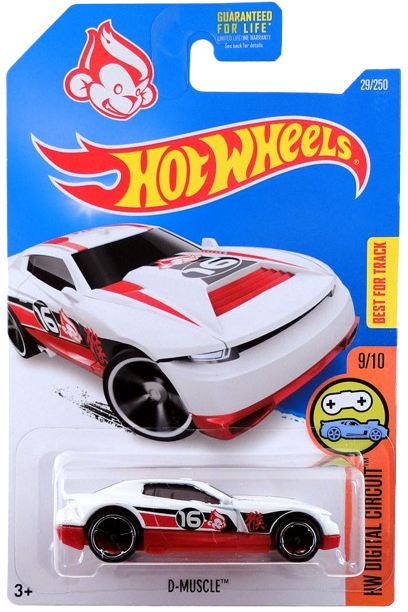 Hot Wheels 2016 - Collector # 029/250 - HW Digital Circuit 9/10 - D-Muscle -  White / #16 - USA 'Year of the Monkey' Card