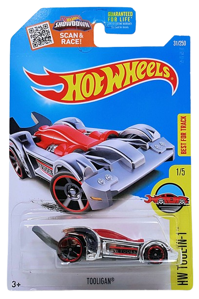 Hot Wheels 2016 - Collector # 031/250 - HW Tool-in-1 1/10 - Tooligan - Chrome / Transparent Red - USA 'Showdown' Card