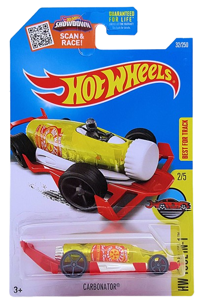 Hot Wheels 2016 - Collector # 032/250 - HW Tool-in-1 2/10 - Carbonator - Transparent Yellow Bottle / Red Base - USA 'Showdown' Card