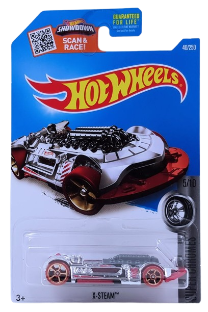 Hot Wheels 2016 - Collector # 040/250 - Super Chromes 5/10 - X-Steam - Chrome / Red - USA ‘Showdown’ Card