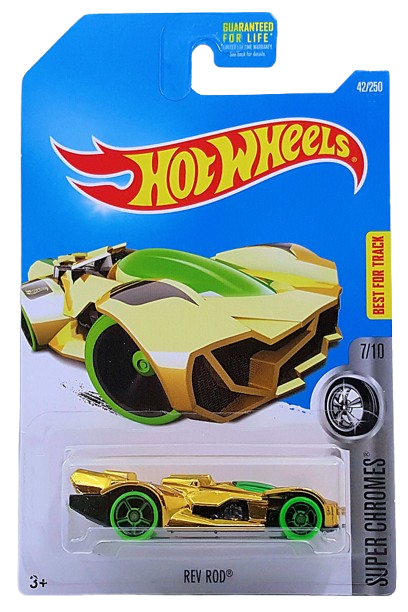 Hot Wheels 2016 - Collector # 042/250 - Super Chromes 7/10 - Rev Rod - Gold Chrome / Green - USA ‘Showdown’ Card