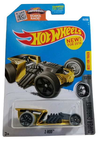 Hot Wheels 2016 - Collector # 045/250 - Super Chromes 10/10 - New Models - Z-Rod - Chrome / Gray & Black - USA ‘Showdown’ Card